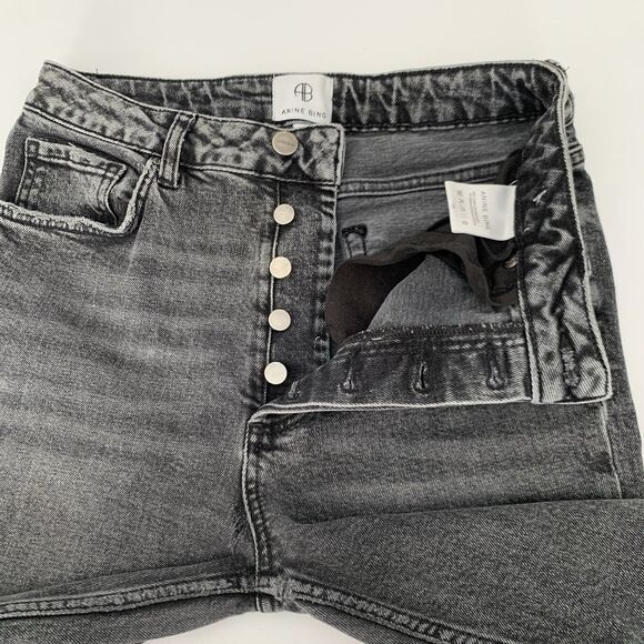 Anine Bing Lara Jean 29 Charcoal Black Ankle Kick Flare High Rise Button Luxury - Picture 5 of 14